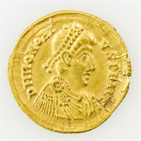 Antike, Rom: Honorius (393-423), GOLD Solidus, Mailand, 395-402,