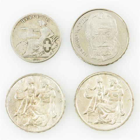 Schweiz - Konvolut: 1 x 2 Franken 1860 B. Dazu: 2 x 5 Franken 1948 100 Jahre Bundesverfassung