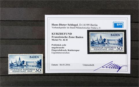 Briefmarken - Französische Zone / Baden - 1949, Ausgabe 30 (Pf) Konstanz, seltene II. Auflage,