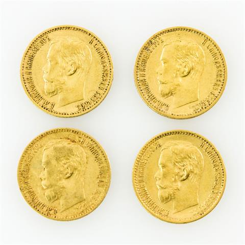 Russland/GOLD - Konvolut: 4 x 5 Rubel 1898 r, Nikolaus II.,