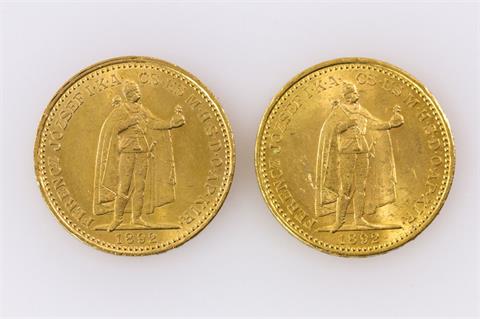 Österreich-Ungarn/GOLD - Konvolut: 2 x 20 Kronen KB 1892,