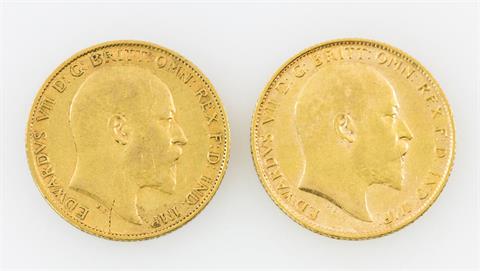 Großbritannien/GOLD - Konvolut: 2 x 1/2 Sovereign Edward VII., 1902 + 1907,
