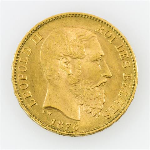 Belgien/GOLD - 20 Francs 1876, Leopold II.,
