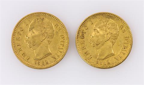 Italien/GOLD - Konvolut: 2 x 20 Lire 1882, Umberto I.,