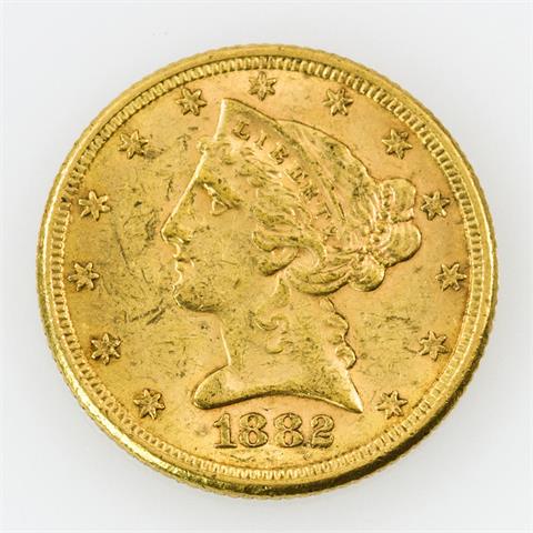 USA/GOLD - 5 Dollars 1882, Liberty Head,
