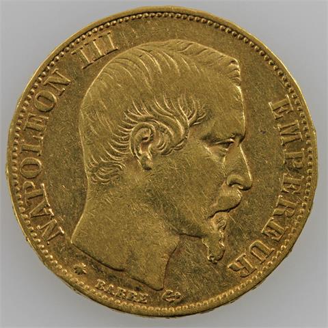 Frankreich/GOLD - 20 Francs 1855 BB, Napoleon III.,