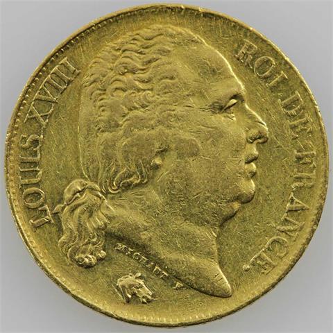 Frankreich/GOLD - 20 Francs 1820 Q, Ludwig XVIII.,