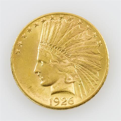 USA - 10 Dollars 1926, Motiv Indian Head, GOLD,