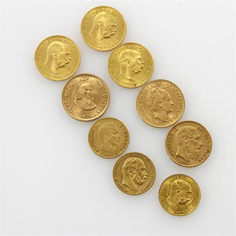 GOLD - Konvolut historischer Münzen - 9 Stück: Belgien 20 Fr. 1875, Niederlande 10 G. 1932,