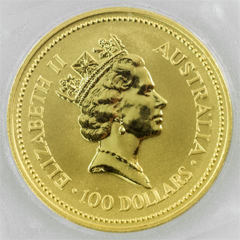 Australien/GOLD - 1 Unze Nugget, 100 Dollars 1990,
