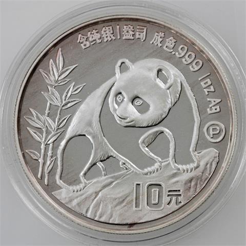 China - 10 Yuan 1990, Panda beim Besteigen eines Felsens, mit Beizeichen P,