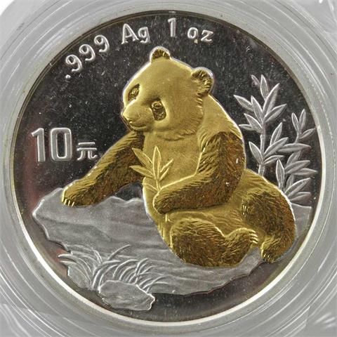 China - 10 Yuan 1998 mit Teilvergoldung, Panda beim Auswählen von Zweigen, 4. Beijing International Coin Convention 1998,