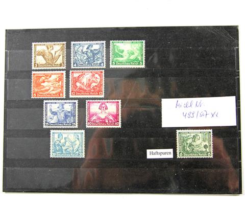 Briefmarken - Deutsches Reich. Michel Nr. 499 - 507 postfrisch. Dabei 502 Haftspuren, nicht sign. Michel Nr. 505 etwas höher