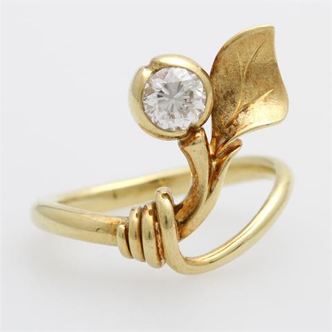 Ring stilisiertes Blatt mit Knospe, ein Diamant ca. 0,45ct., Feines Weiß/ VS.