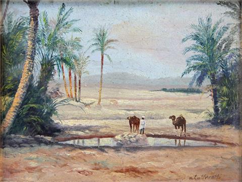 LUTTEROTTI, KARL VON (Attrib.; 1793-1872): Oase mit Kamelen, wohl 19. Jhd,