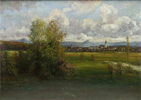 KORNBECK, JULIUS (1839-1920): Blick auf Stadt Nürtingen mit der Burg  Hohenneuffen im Hintergrund, 19./20. Jh.,