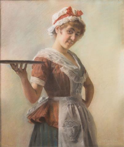 WENDLING, Carl (1851-1914): Dame mit Schürze, Haube und Tablett, 19. Jh.,
