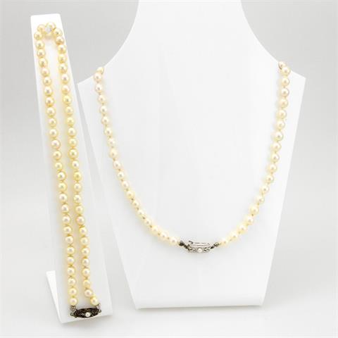 Konvolut: Perlenketten: 1 x SWZP rosè, ca. 5 mm, Schließe Silber, Länge ca. 50 cm;