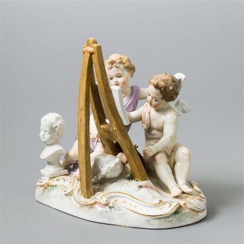 MEISSEN seltene Figurengruppe "Die Bildhauerkunst und die Malerei", um 1900, 1.Wahl,