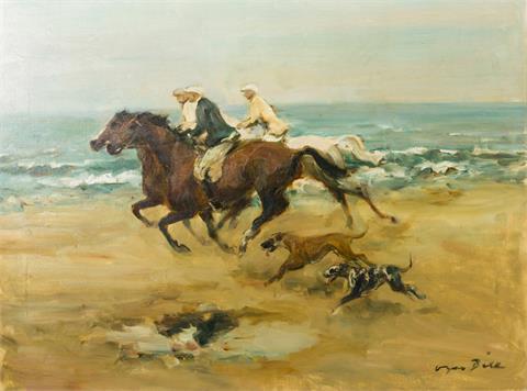 DILL, OTTO (1884-1957): "Ausritt an der See", Reiter und Doggen am Strand, 19./20. Jh.,