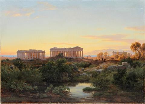 POSE, EDUARD WILHELM (1812-1878; deutscher Landschaftsmaler, Düsseldorfer Schule): "Blick auf Paestum", 1846,