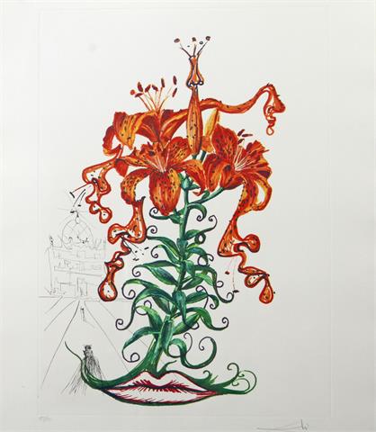 DALI, SALVADOR (1904-1989): 1 Bl. "Lilium aurancaium et labra barocantia" aus der Serie "Surrealistic Flowers", 1972,