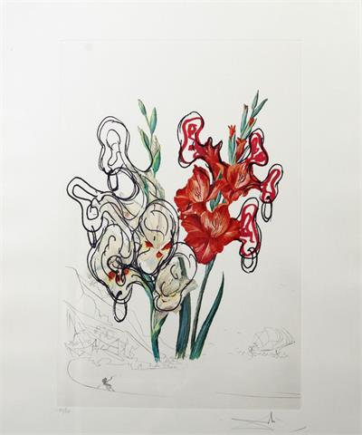 DALI, SALVADOR (1904-1989): 1 Bl. "Gladiolus cum aurium corymbo expectantium" aus der Serie "Surrealistic Flowers", 1972,