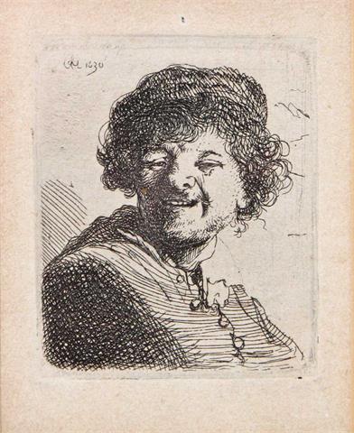 REMBRANDT VAN RIJN (1606-1669): "Selbstbildnis mit Mütze, lachend", 1630,
