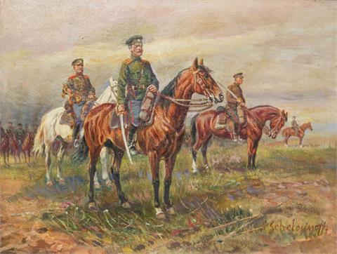 SCHELOUMOFF, AFANASIJ IVANOVIC  (1892-1983): wohl russische Offiziere in Lagebeobachtung, 19./20. Jh.,