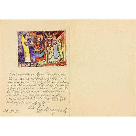 HÖLZEL-SCHÜLER,, 20. Jh.: Brief eines Schülers an Adolph Hölzel mit Vignette "Christi Geburt", 31.Mai 1931