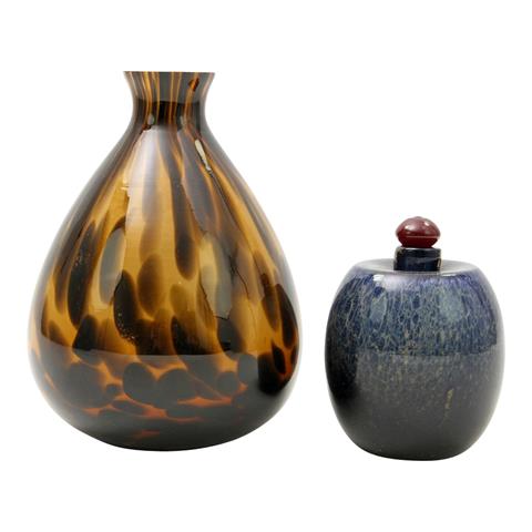 Vase und Stöpselgefäß, Glas, 20. Jh.