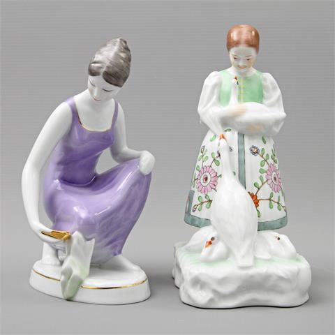 HEREND/ HOLLOHAZA zwei Porzellanfiguren, 20.Jh.,