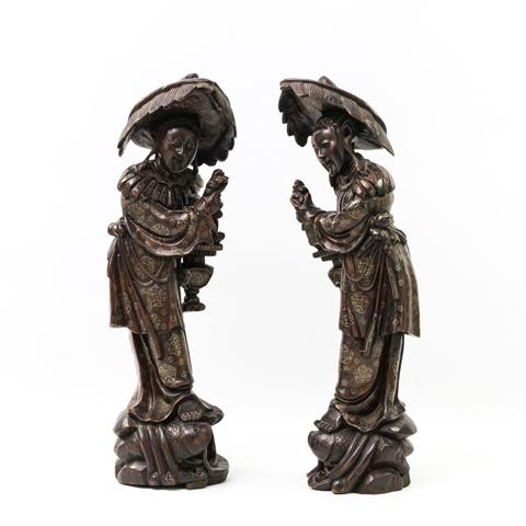 Paar Mazu-Figuren aus Holz. CHINA, 20. Jh.