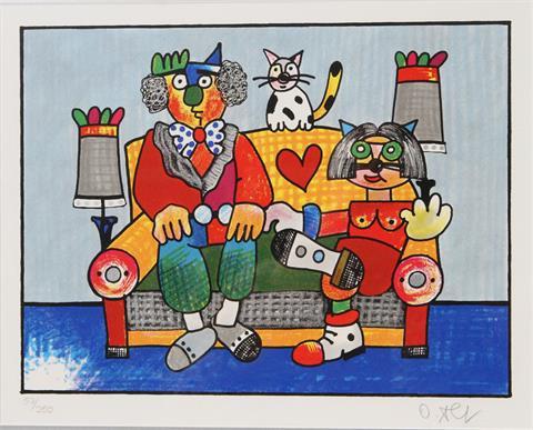 ALT, OTMAR (geb. 1940): Ehepaar mit Katze auf dem Sofa. 21. Jh.,