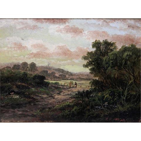 ATKYNS, EDGAR A. (Attrib.): Englische Landschaft mit Figurenstaffage und Windmühle am Horizont, 1887 (?),