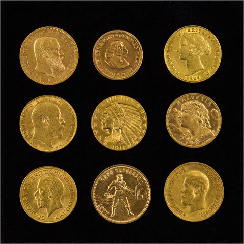Konvolut GOLDmünzen - 9 Stück, ca. 61 Gramm fein, Erhaltung verschieden
