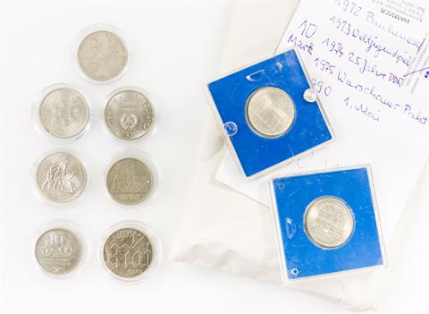 DDR - Konvolut: 15 Münzen, 4 x 5 + 5 x 10 + 6 x 20 Mark,