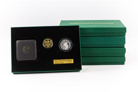 BRD / GOLD - 5 x 100 EURO, Aachen/A, Dessau/D, Trier/J, Wartburg/J,