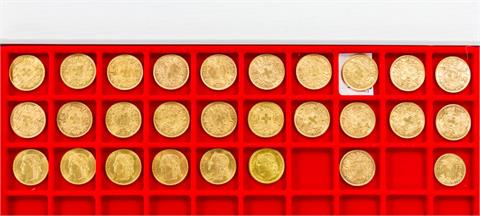 Schweiz/GOLD - Konvolut auf LINDNER Tableau: 27 x 20 Franken, 21 x 'Vreneli' und 6 x 'Helvetica',