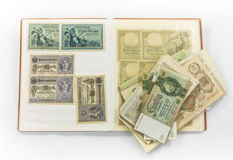 Dt. Banknoten - 1906/42 insgesamt 214 Scheine; Einsteckalbum mit 86 dt. Inflationsnoten