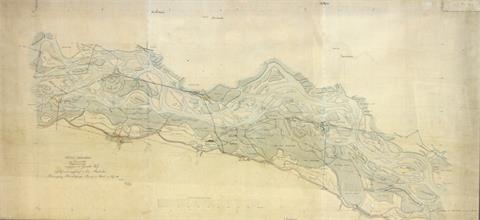 Rhein-Aufnahme vom Sommer 1818, großformatige Landkarte, badische Rheingränz-Berichtigung, hinter Glas gerahmt,