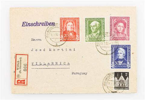 Bundespost: 1949 Mi.117-120 Satzbrief Wohlfahrt (Helfer) - Einschreiben
