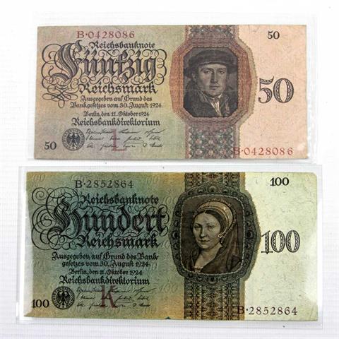 Dt. Reich, Weimarer Republik - 50 Reichsmark + 100 Reichsmark,