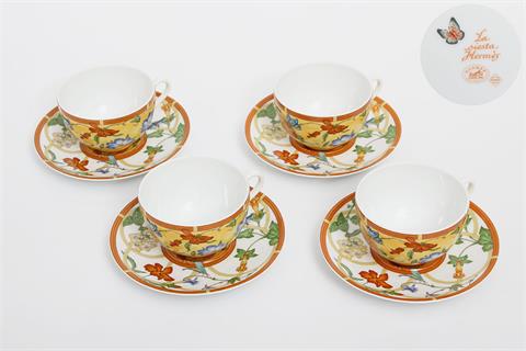 HERMÈS edles Porzellan "Siesta" 4 Teetassen mit Untertassen, NEUWERTIG!