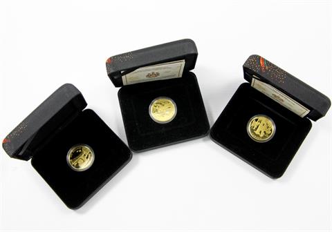 Kanada - Konvolut von 3 GOLDmünzen à 200 Dollars,