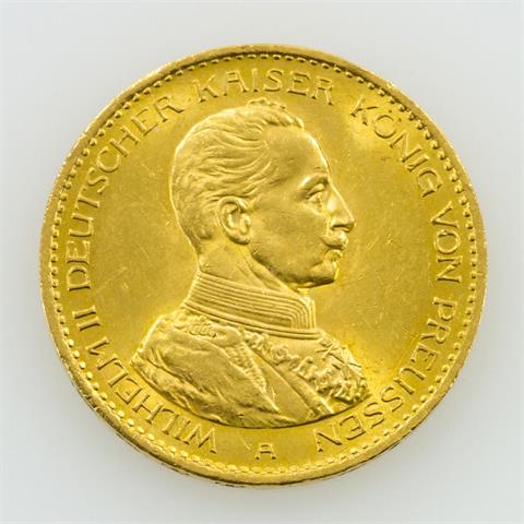 Preussen/GOLD - 20 Mark 1914 A, Wilhelm II. in Uniform,