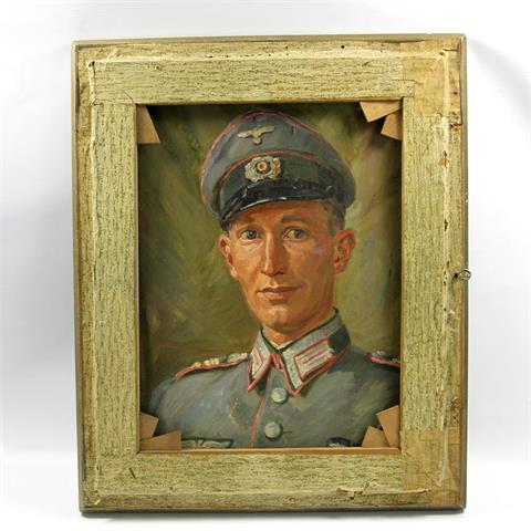 Unbekannter Künstler - Porträt eines Mannes in Wehrmachtsuniform, Öl/Lwd,