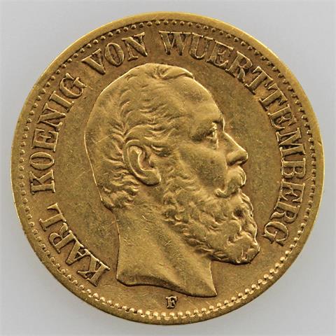 Württemberg/GOLD - 10 Mark 1878 F, König Karl,