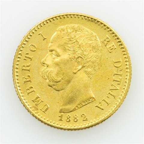 Italien - 20 Lire 1882, Umberto I. , GOLD,