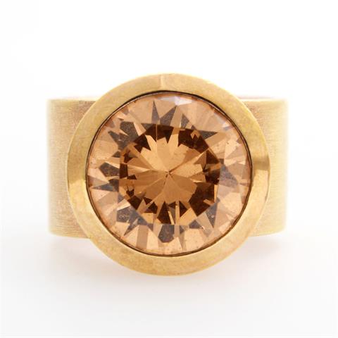 Ring mit großem Stein, cognacfarben, rund fac. D: 16mm;